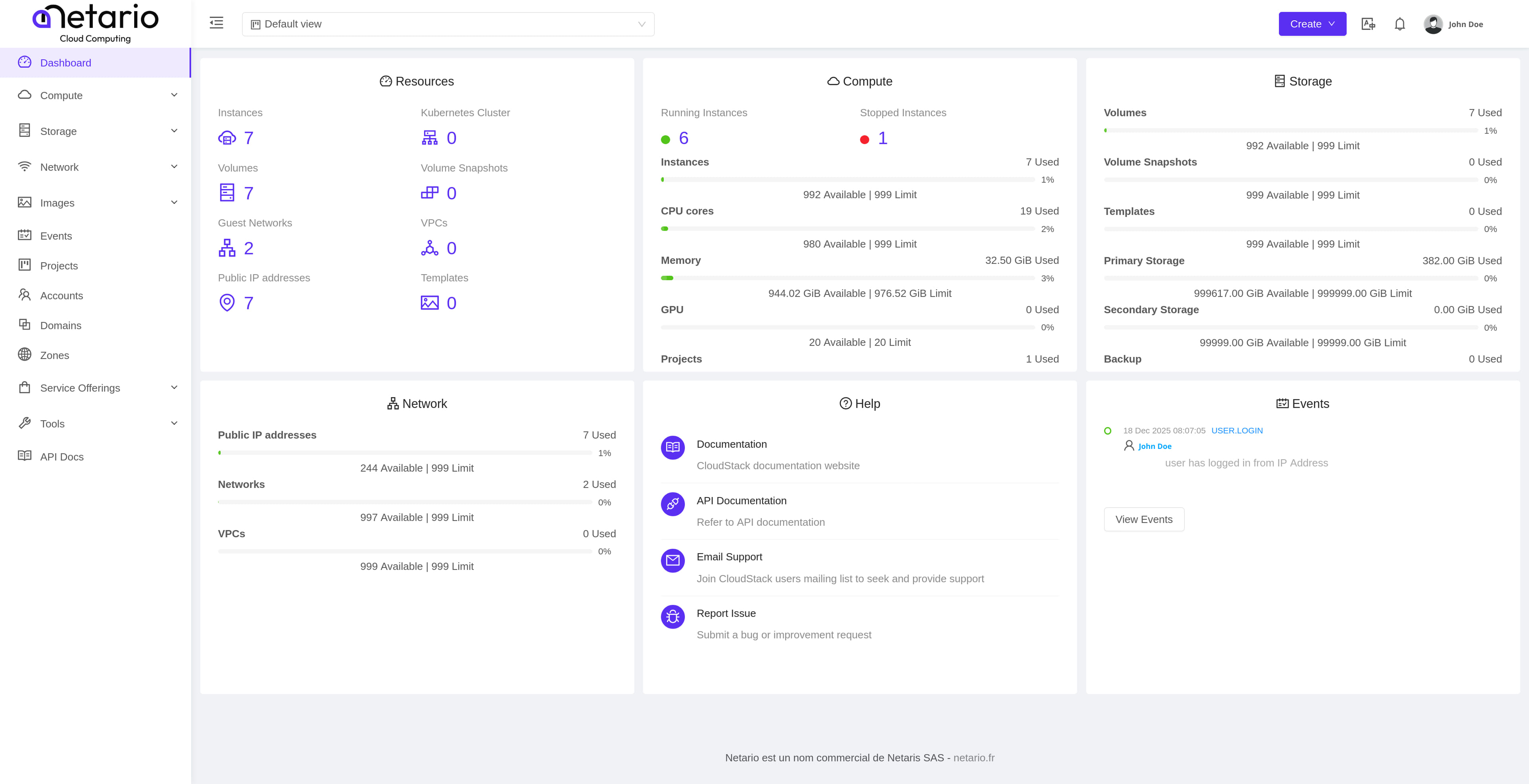 Interface de gestion cloud